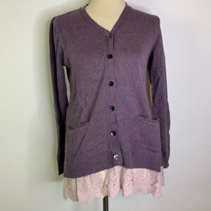 NWOT Logo by Lori Goldstein Sweater Knit Cardigan with Woven Trim | Size XS